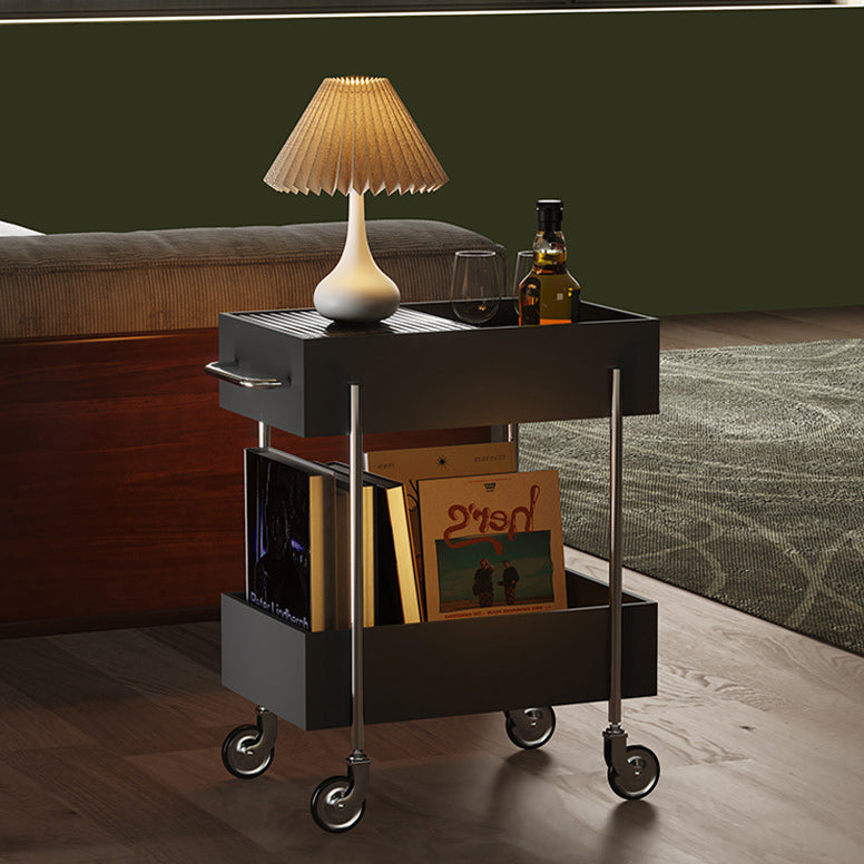 Transitional Glass Carbon Steel 2-Tier Rectangular End Table — Black