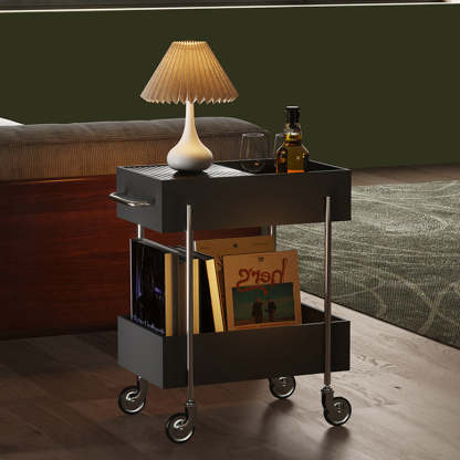 Transitional Glass Carbon Steel 2-Tier Rectangular End Table — Black