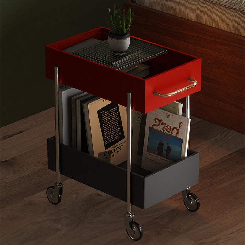 Transitional Glass Carbon Steel 2-Tier Rectangular End Table