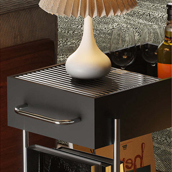 Transitional Glass Carbon Steel 2-Tier Rectangular End Table