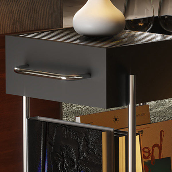 Transitional Glass Carbon Steel 2-Tier Rectangular End Table