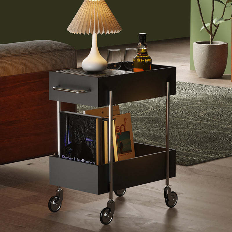 Transitional Glass Carbon Steel 2-Tier Rectangular End Table