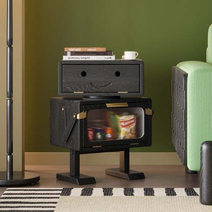 Contemporary Robot Solid Wood 2-Cabinet Nightstand