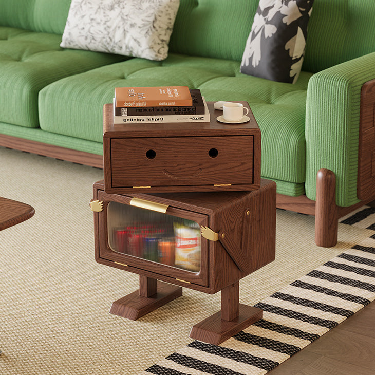 Contemporary Robot Solid Wood 2-Cabinet Nightstand