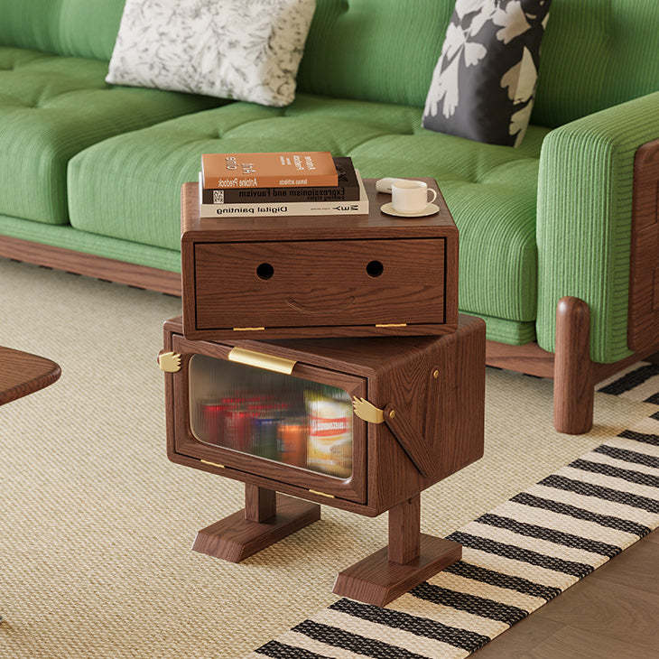 Contemporary Robot Solid Wood 2-Cabinet Nightstand