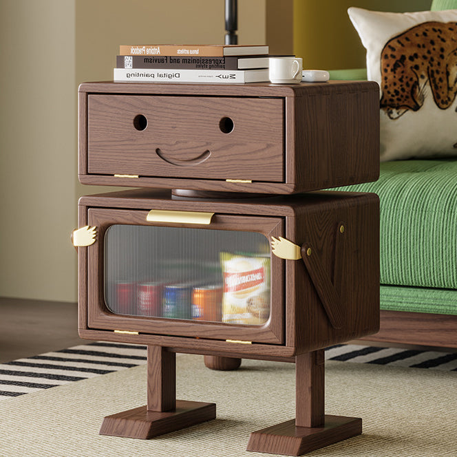 Contemporary Robot Solid Wood 2-Cabinet Nightstand