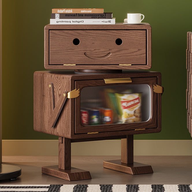 Contemporary Robot Solid Wood 2-Cabinet Nightstand