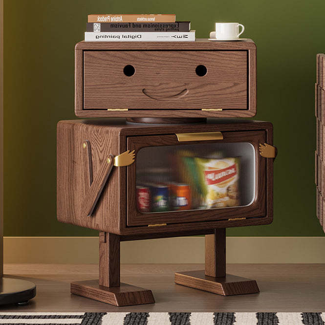 Contemporary Robot Solid Wood 2-Cabinet Nightstand