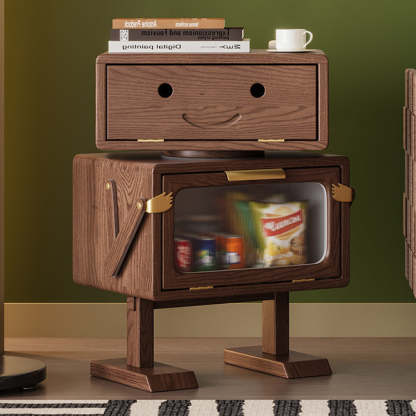 Contemporary Robot Solid Wood 2-Cabinet Nightstand
