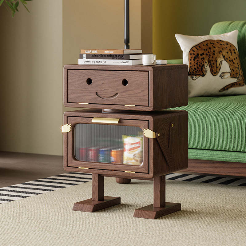 Contemporary Robot Solid Wood 2-Cabinet Nightstand