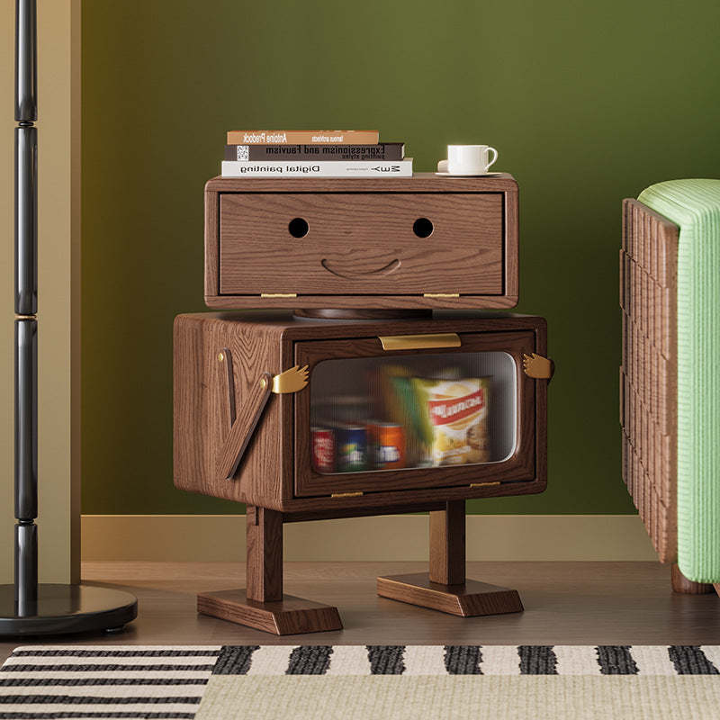 Contemporary Robot Solid Wood 2-Cabinet Nightstand