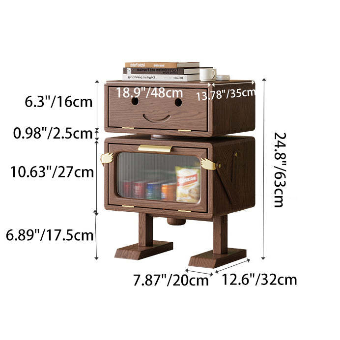Contemporary Robot Solid Wood 2-Cabinet Nightstand