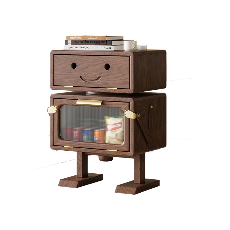 Contemporary Robot Solid Wood 2-Cabinet Nightstand