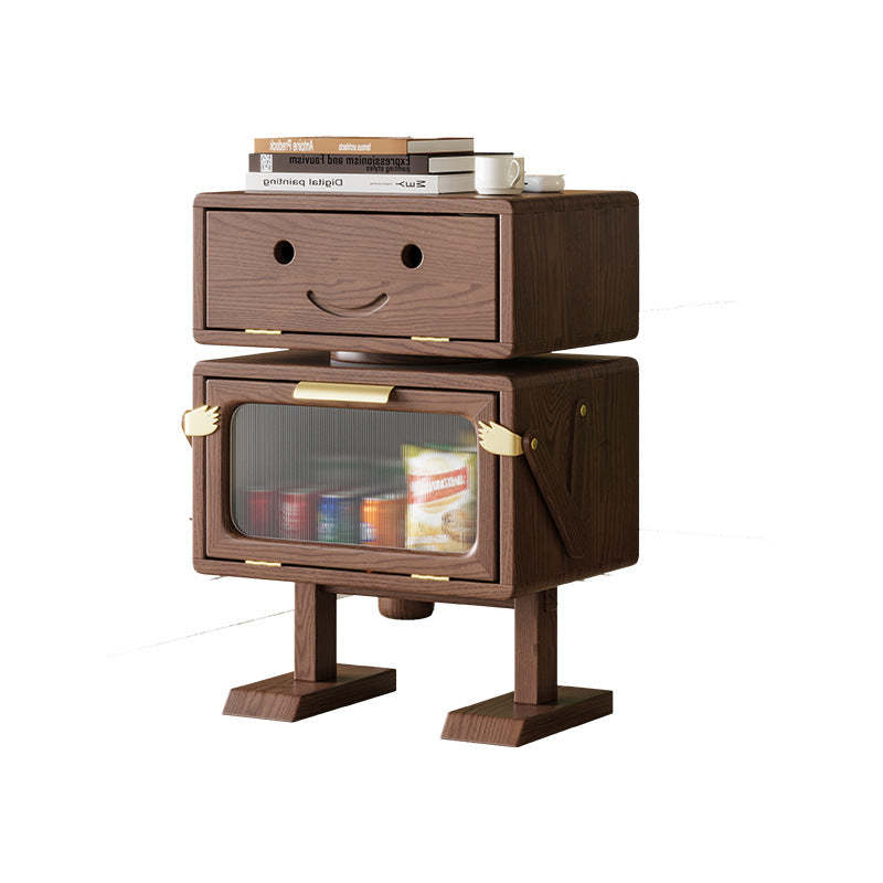 Contemporary Robot Solid Wood 2-Cabinet Nightstand