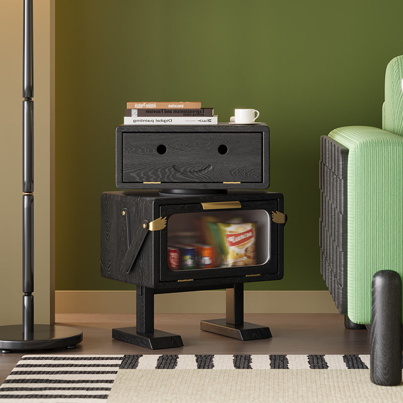 Contemporary Robot Solid Wood 2-Cabinet Nightstand — Black