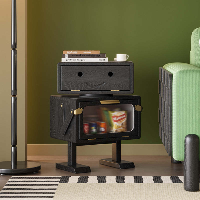 Contemporary Robot Solid Wood 2-Cabinet Nightstand — Black