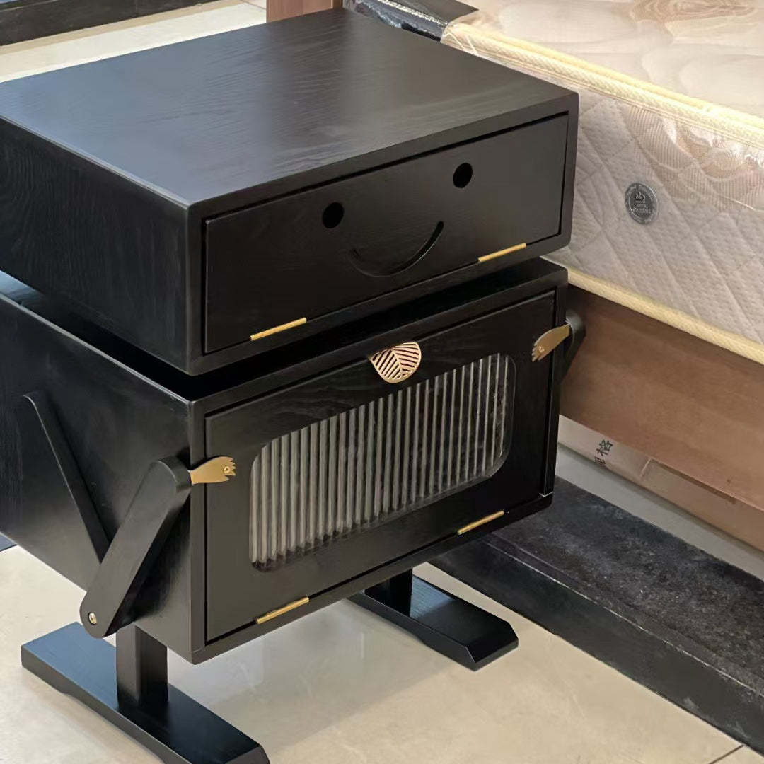 Contemporary Robot Solid Wood 2-Cabinet Nightstand