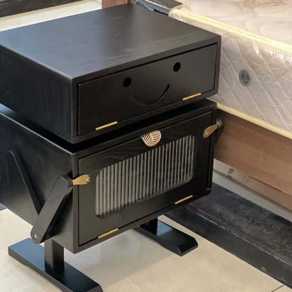 Contemporary Robot Solid Wood 2-Cabinet Nightstand