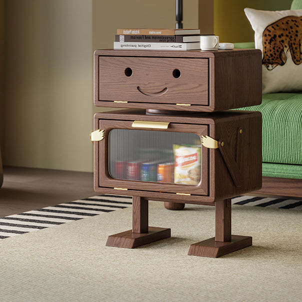 Contemporary Robot Solid Wood 2-Cabinet Nightstand