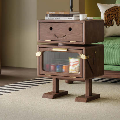 Contemporary Robot Solid Wood 2-Cabinet Nightstand