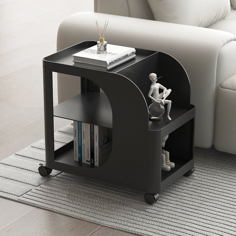 Mid-Century Geometric Arc Iron 2-Tier End Table — White
