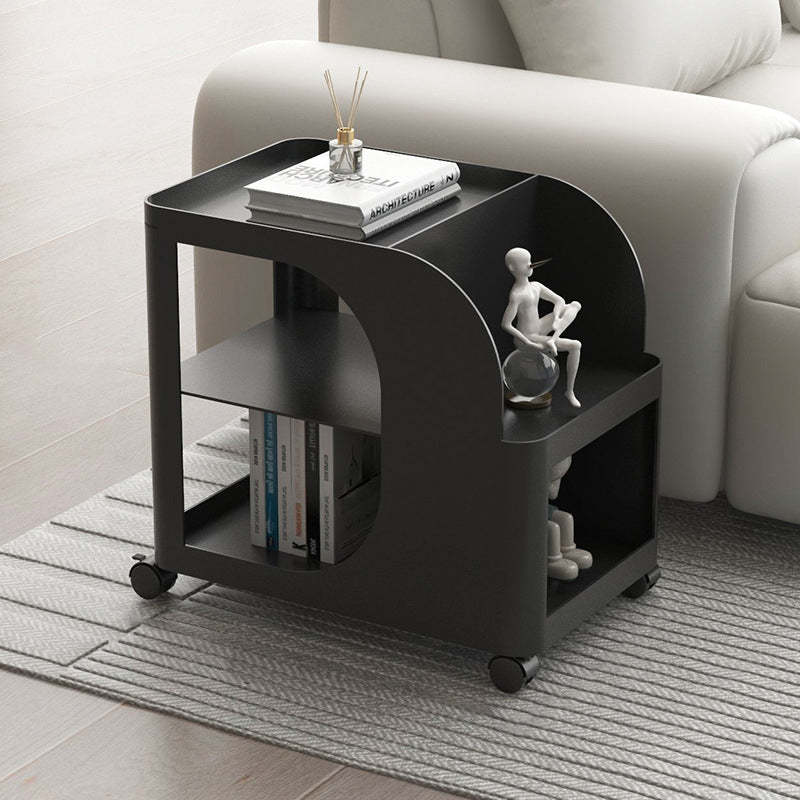 Mid-Century Geometric Arc Iron 2-Tier End Table — White