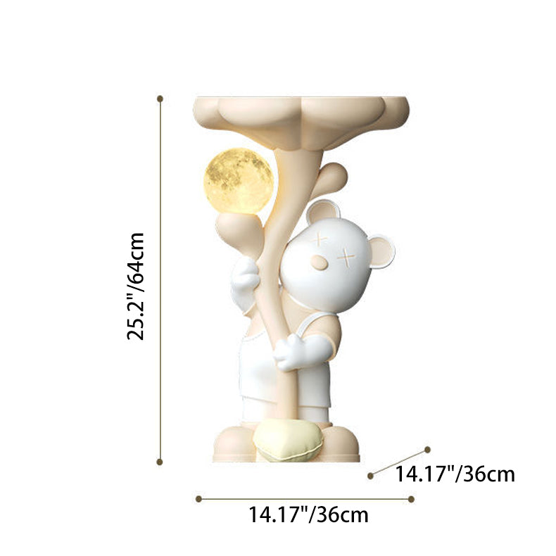 Contemporary Creative Strap Bear Resin Round Top Moon Decoration Side Table For Living Room