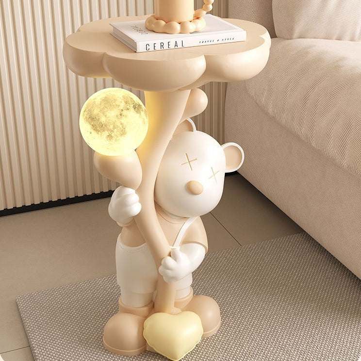 Contemporary Creative Strap Bear Resin Round Top Moon Decoration Side Table For Living Room