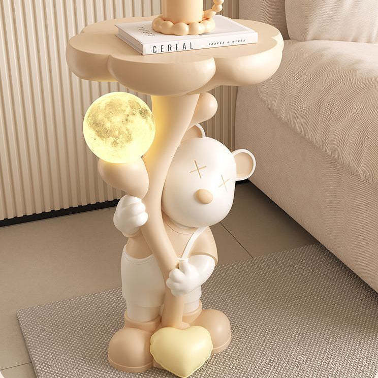 Contemporary Creative Strap Bear Resin Round Top Moon Decoration Side Table For Living Room