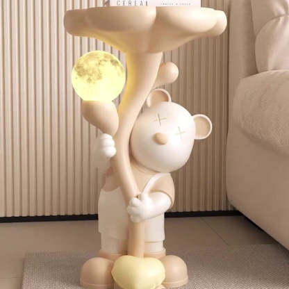 Contemporary Creative Strap Bear Resin Round Top Moon Decoration Side Table For Living Room