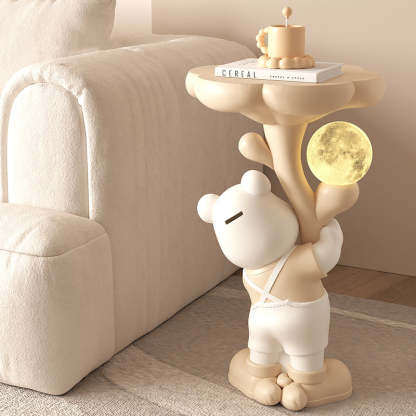 Contemporary Creative Strap Bear Resin Round Top Moon Decoration Side Table For Living Room