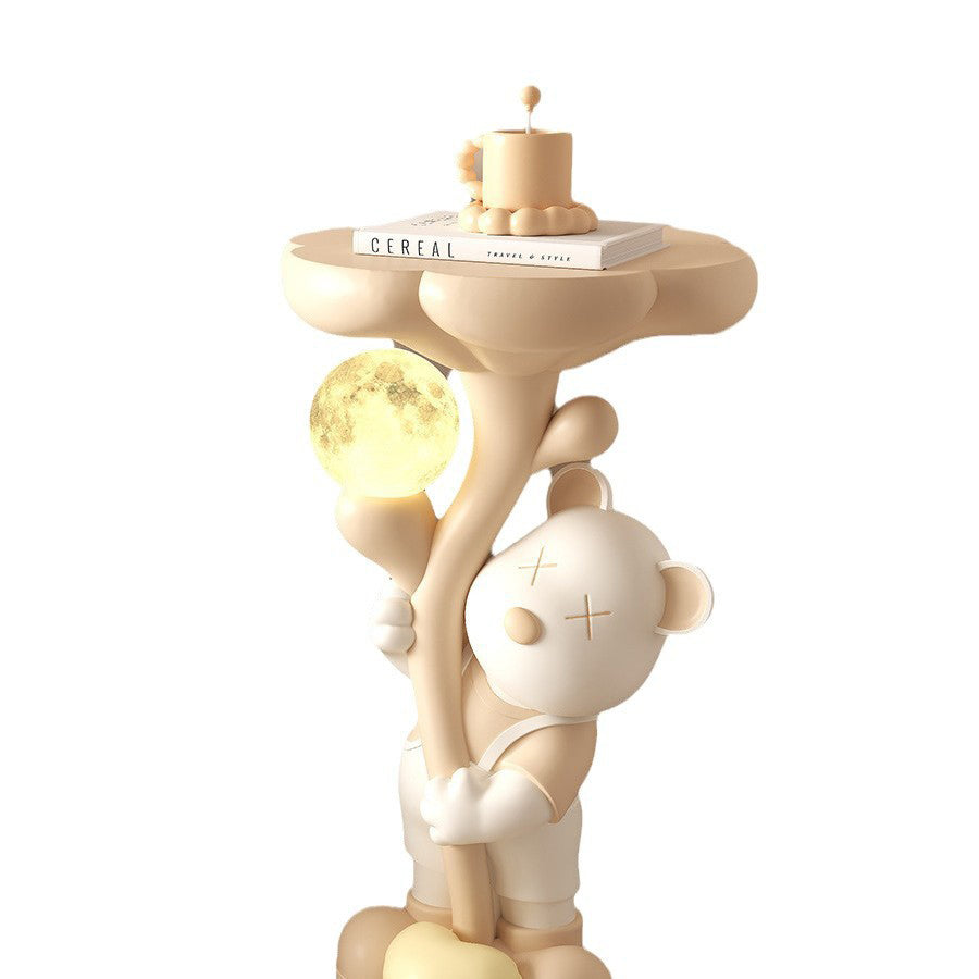 Contemporary Creative Strap Bear Resin Round Top Moon Decoration Side Table For Living Room
