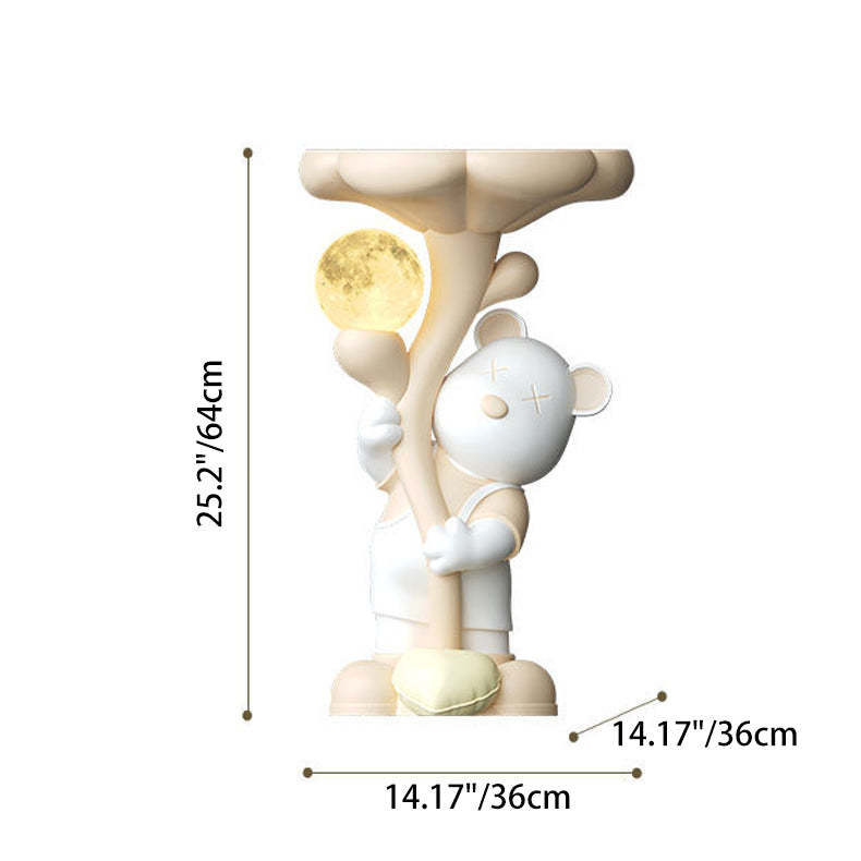 Contemporary Creative Strap Bear Resin Round Top Moon Decoration Side Table For Living Room