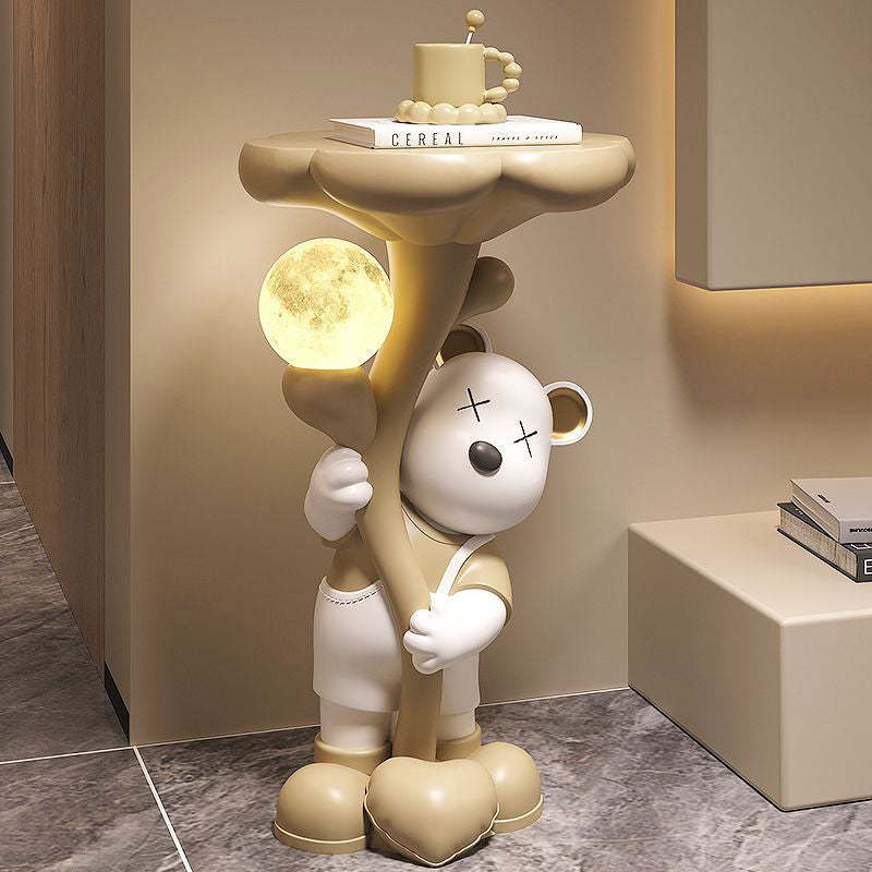 Contemporary Creative Strap Bear Resin Round Top Moon Decoration Side Table For Living Room