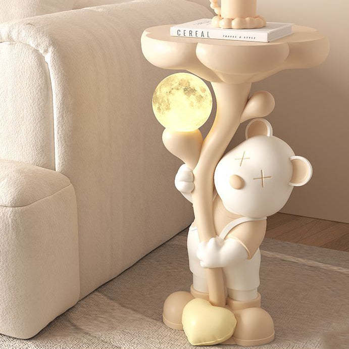 Contemporary Creative Strap Bear Resin Round Top Moon Decoration Side Table For Living Room