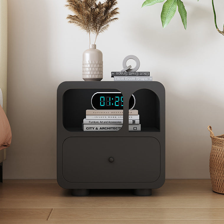 Contemporary Cube Solid Wood 1-Drawer Nightstand — Glass Drawer