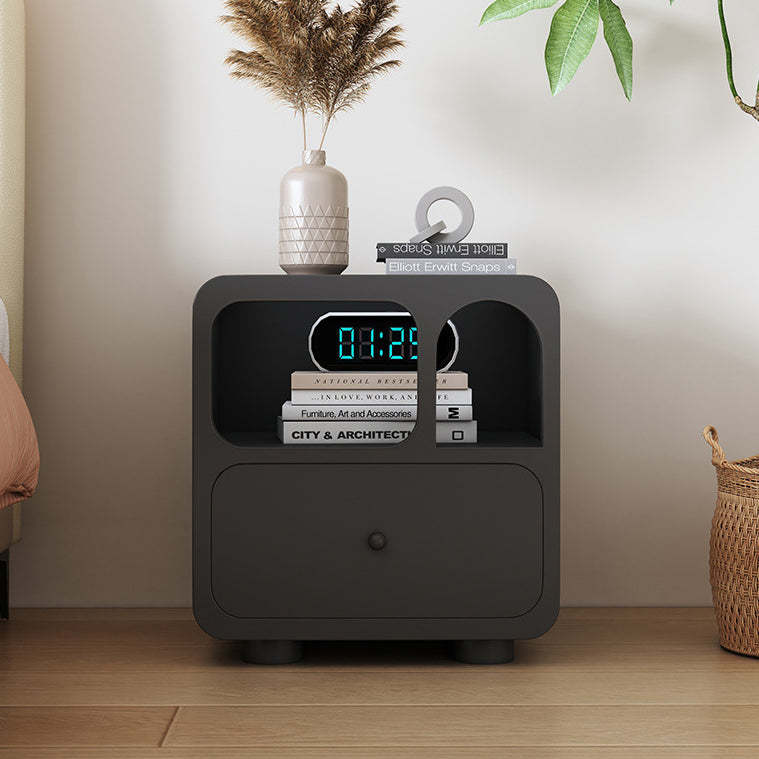 Contemporary Cube Solid Wood 1-Drawer Nightstand — Glass Drawer