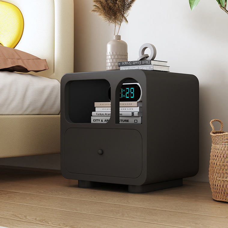 Contemporary Cube Solid Wood 1-Drawer Nightstand — Wooden Drawer