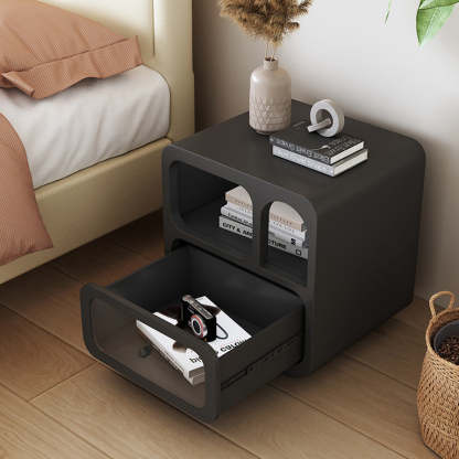Contemporary Cube Solid Wood 1-Drawer Nightstand