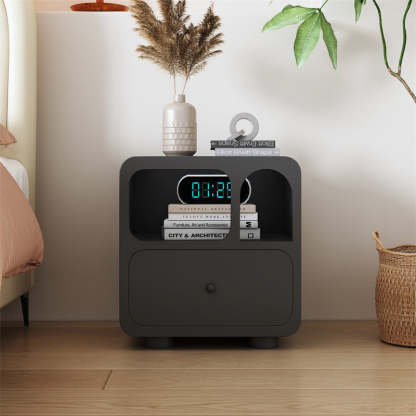 Contemporary Cube Solid Wood 1-Drawer Nightstand