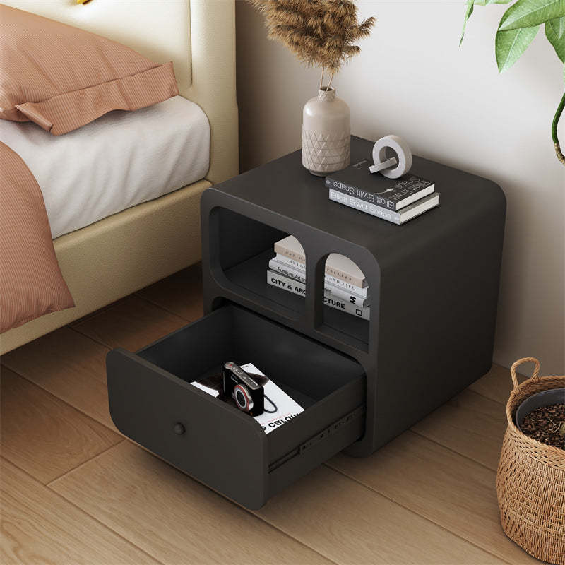Contemporary Cube Solid Wood 1-Drawer Nightstand