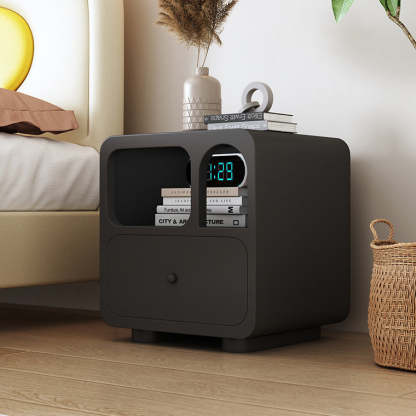 Contemporary Cube Solid Wood 1-Drawer Nightstand