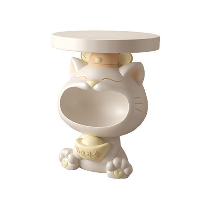Contemporary Big-Mouth Cat Resin Round Side Table