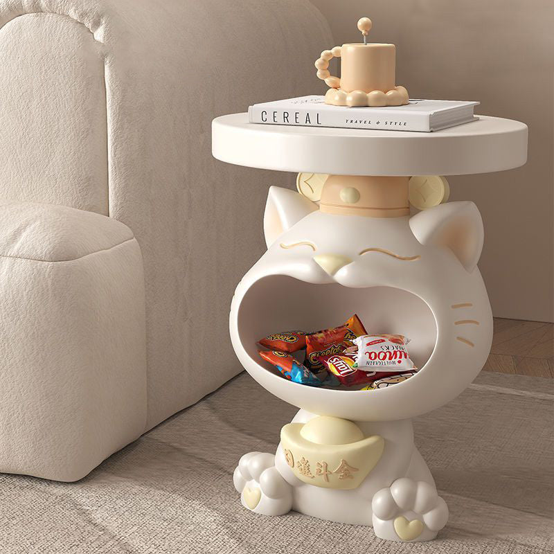 Contemporary Big-Mouth Cat Resin Round Side Table