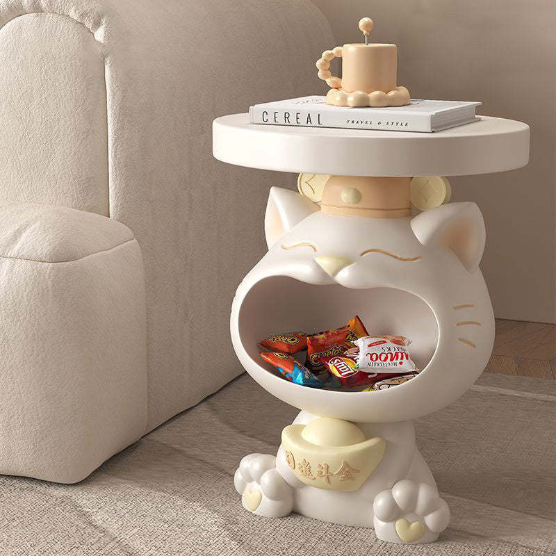 Contemporary Big-Mouth Cat Resin Round Side Table