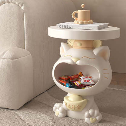 Contemporary Big-Mouth Cat Resin Round Side Table