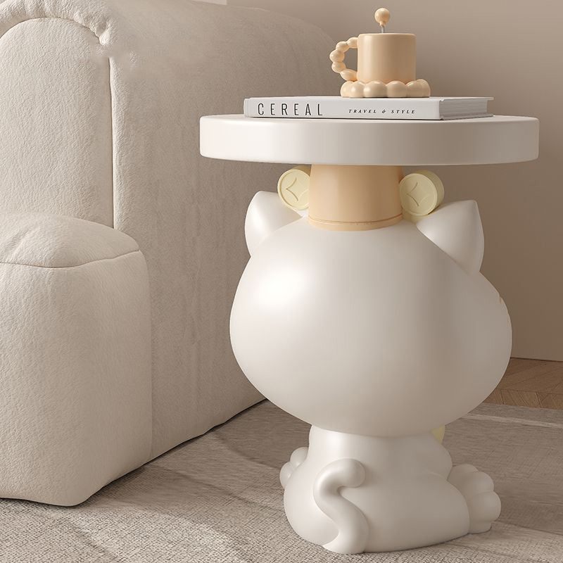 Contemporary Big-Mouth Cat Resin Round Side Table