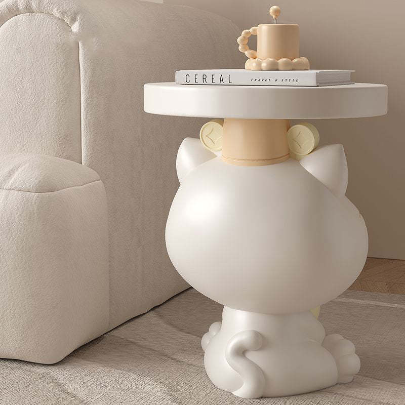 Contemporary Big-Mouth Cat Resin Round Side Table
