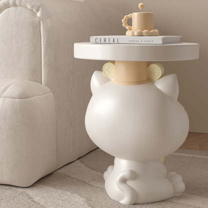 Contemporary Big-Mouth Cat Resin Round Side Table