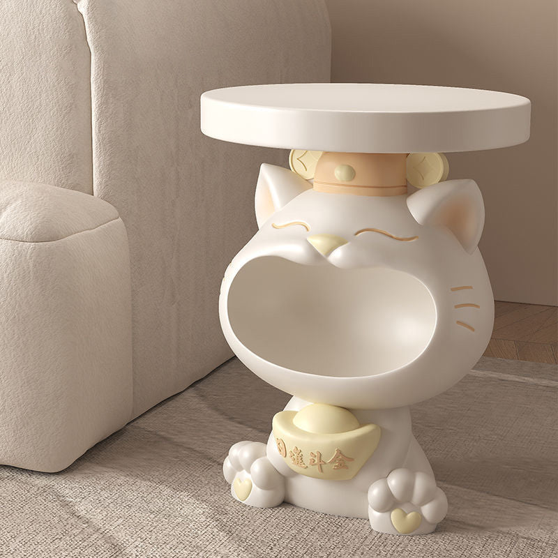 Contemporary Big-Mouth Cat Resin Round Side Table